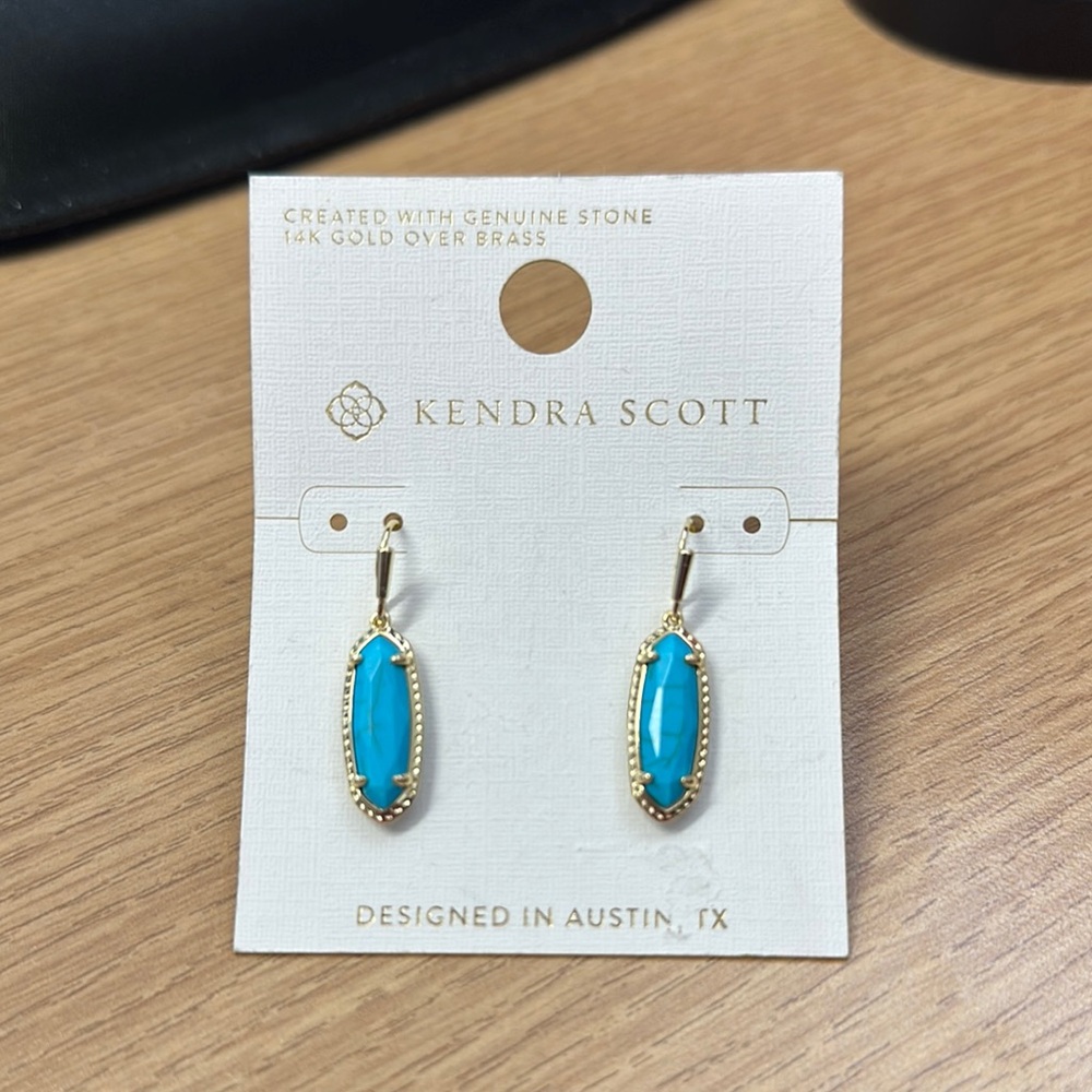 New Kendra Scott earrings teal blue color 14k gold over brass